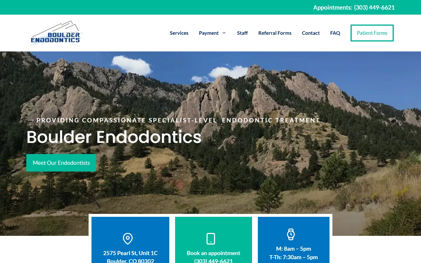 Boulder Endodontics — Homepage website screenshot