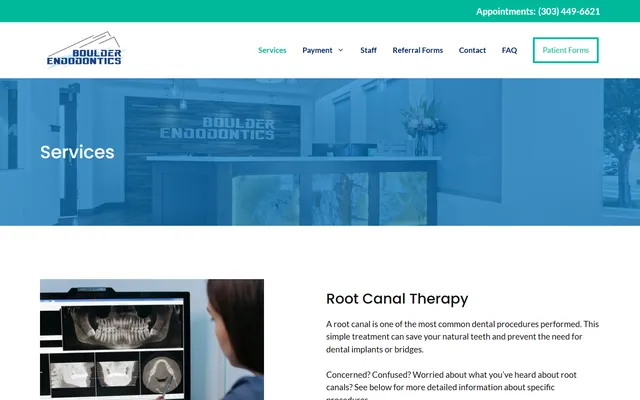 Boulder Endodontics — Services website screenshot