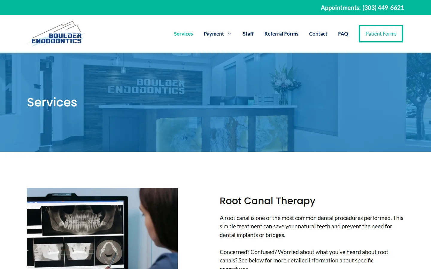 Boulder Endodontics — Services website screenshot