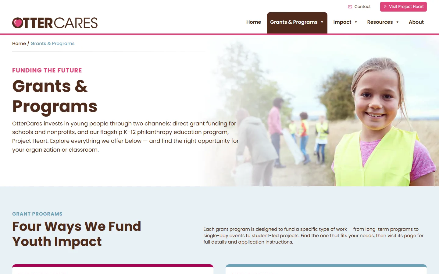 OtterCares — Grants & Programs website screenshot
