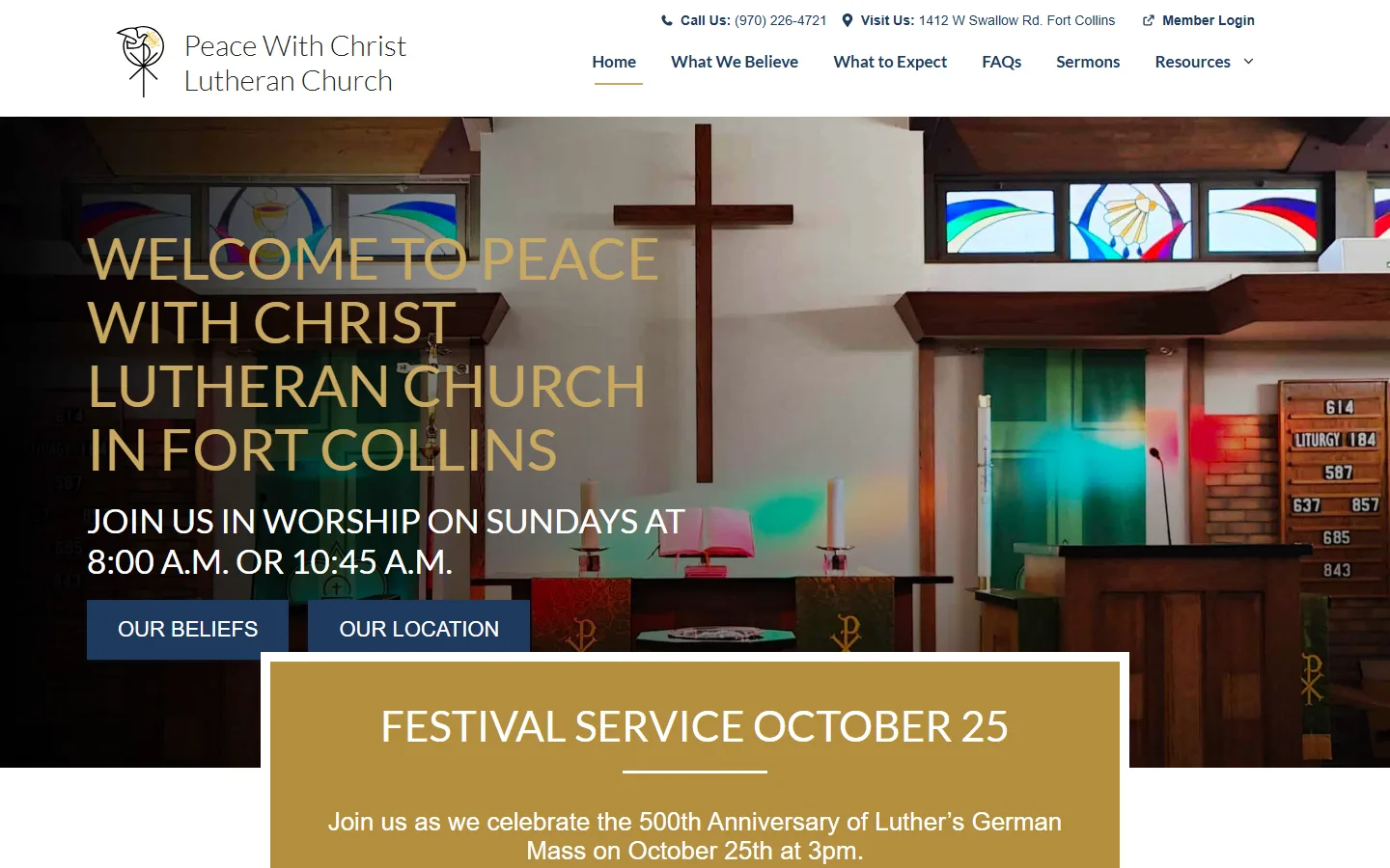 Peace With Christ Lutheran Church — Homepage website screenshot