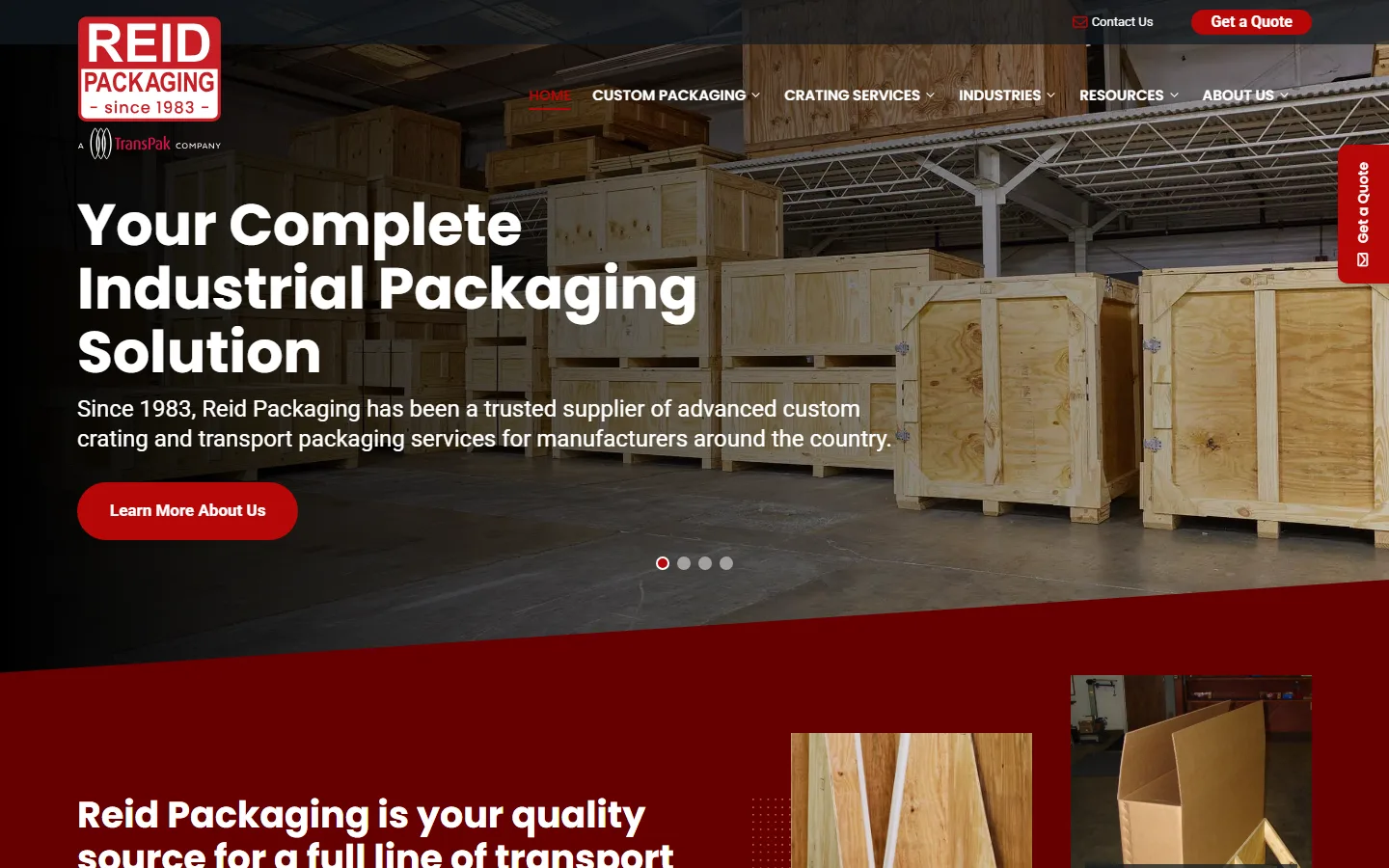 Reid Packaging — Homepage website screenshot
