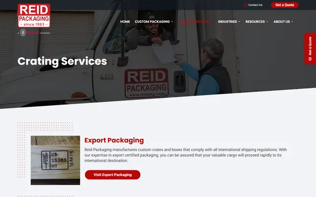 Reid Packaging — Crating Services website screenshot