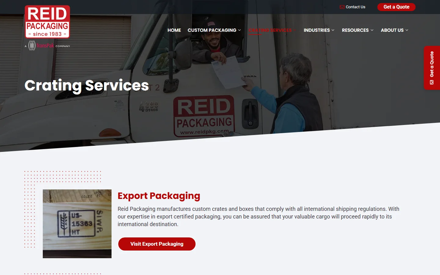 Reid Packaging — Crating Services website screenshot