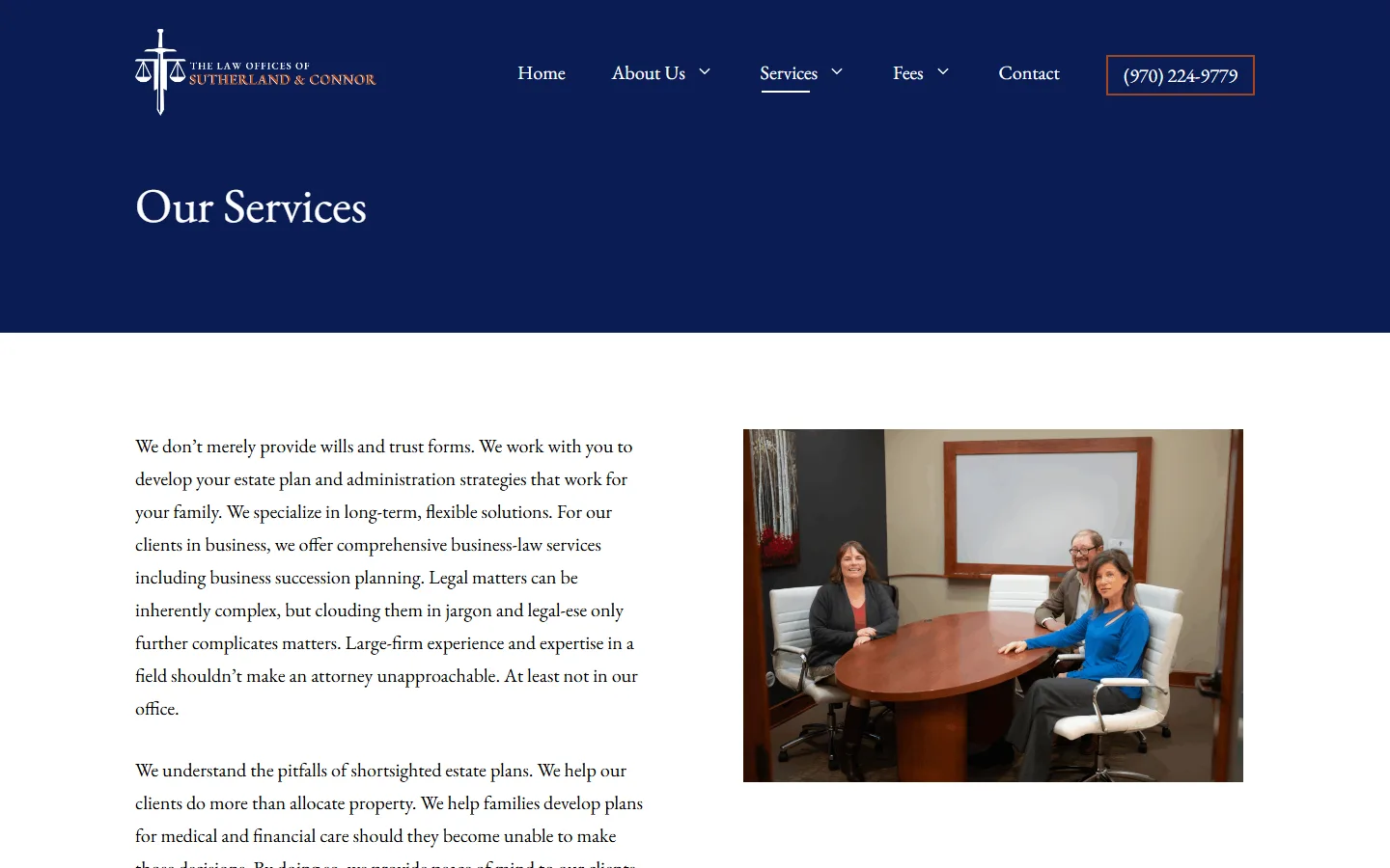 Sutherland & Connor — Services website screenshot
