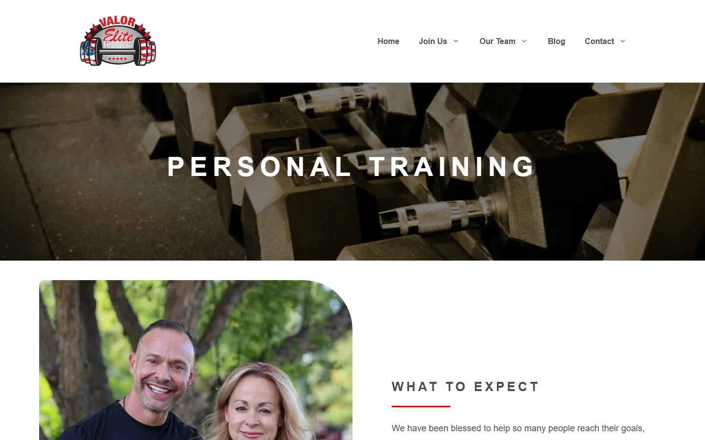 Valor Elite Training — Personal Training website screenshot