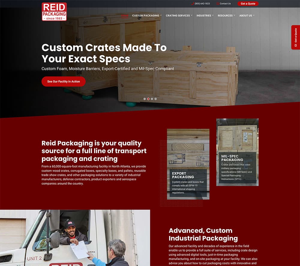 Reid Packaging website screenshot