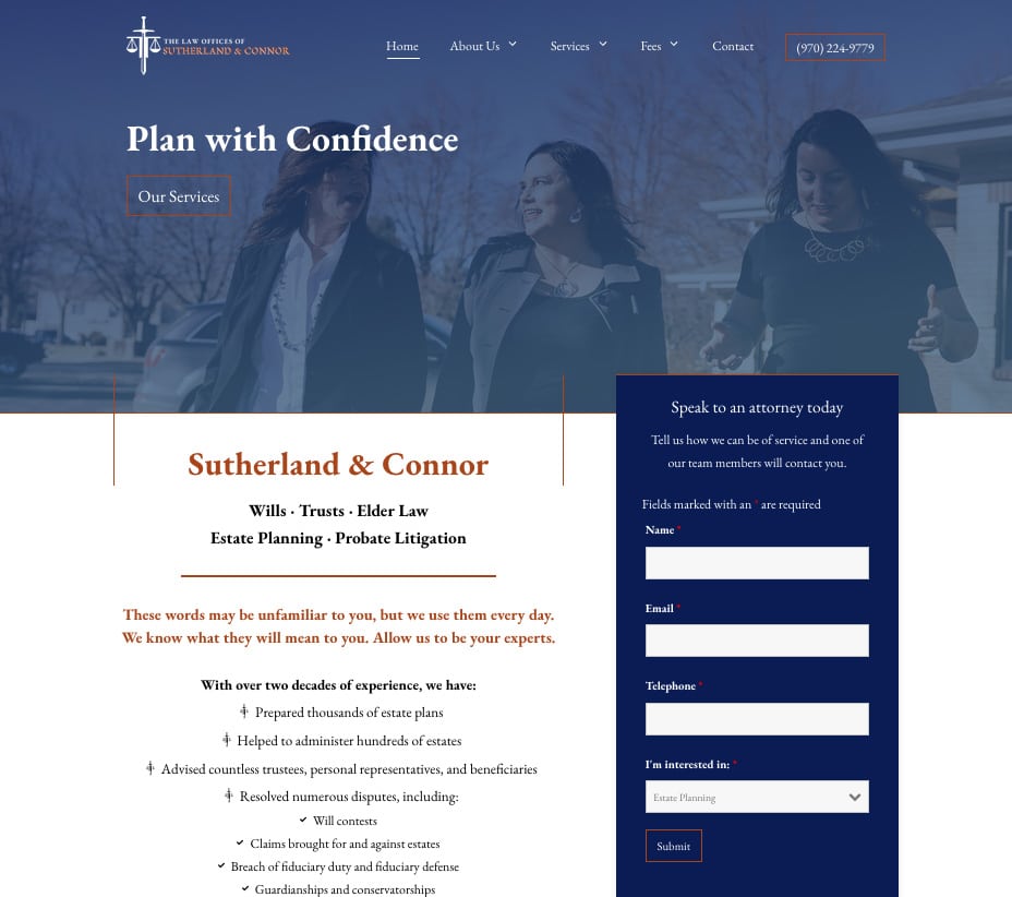 Sutherland & Connor website screenshot