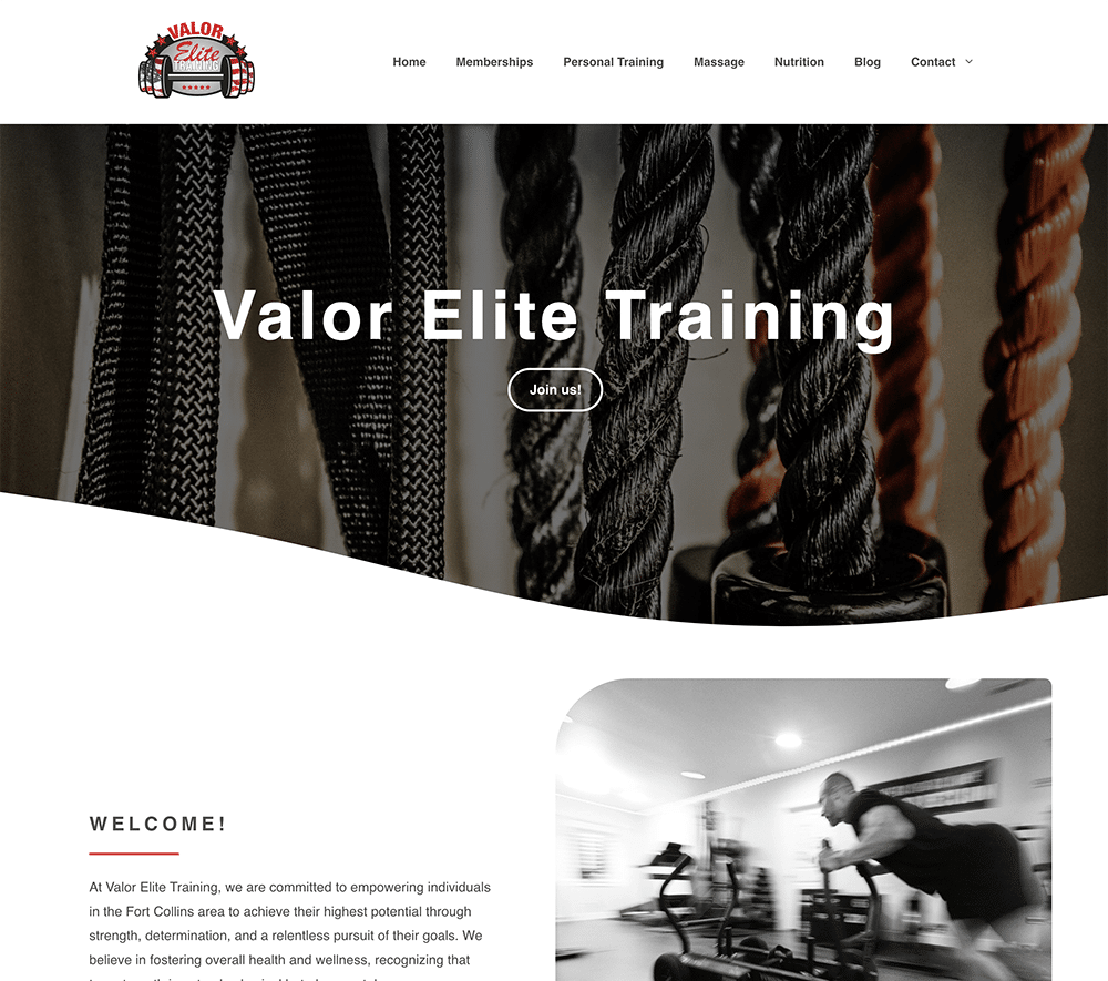 Valor Elite Training website screenshot